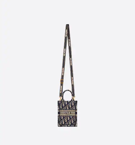 MINI D BOOK TOTE PHONE BAG Blue D Oblique Embroidery (13 x 18 x 5 cm)