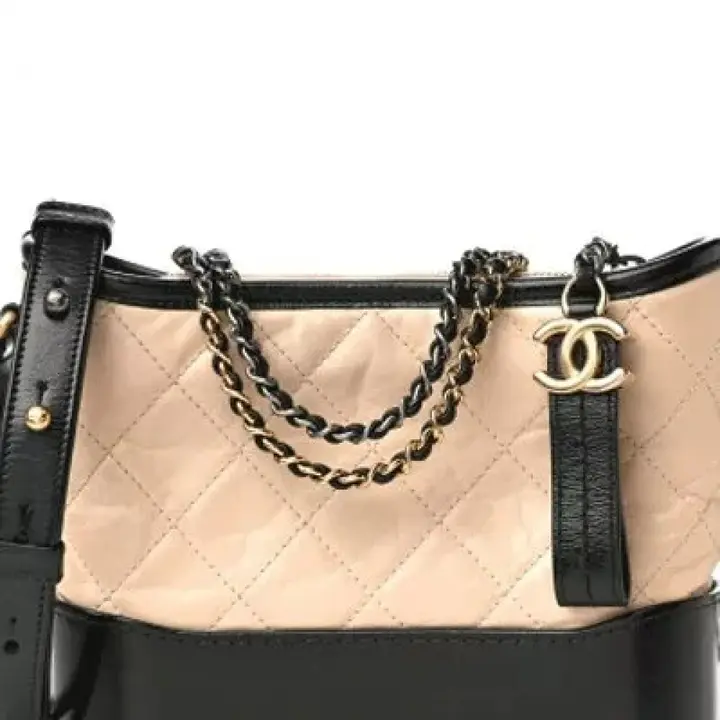 CC Aged Calfskin Quilted Small Gabrielle Hobo Beige Black