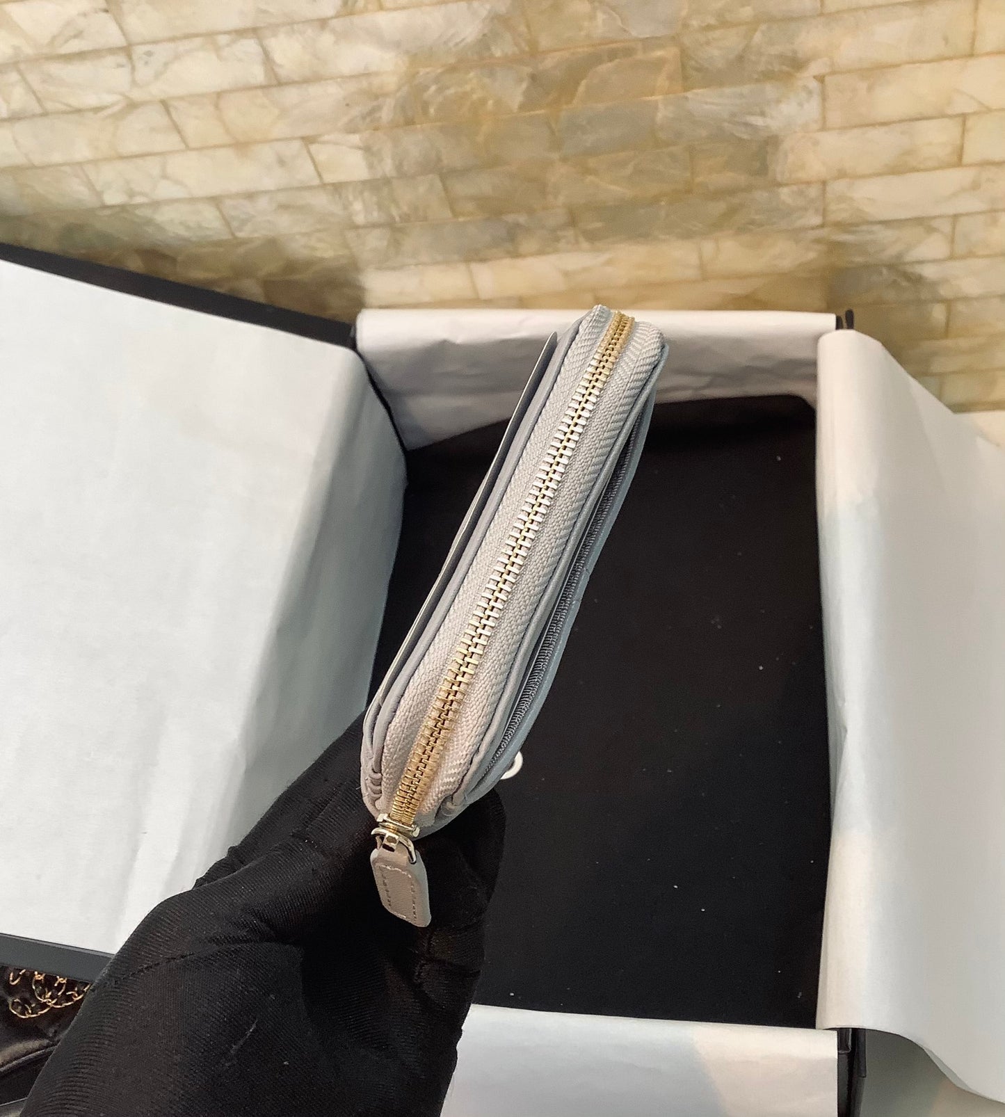 cc CO-CO Card Holder 12cm/4.7in Gold Hardware For Women Grey