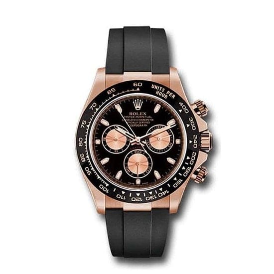RLX Daytona, Black dial, Engraved Bezel, Rubber Oysterflex, Rose gold Watch 116515ln-0017