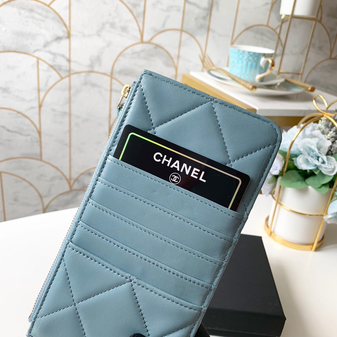 cc 19 Matelasse Phone and Card Case Light Blue Bag For Women 19cm/7.5in