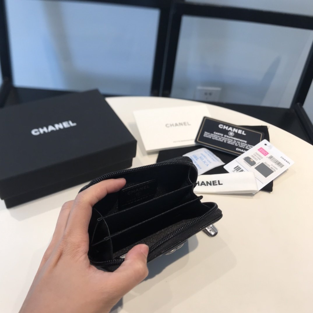 cc CO-CO Boy Flap Card Holder 11.5cm/4.5in Silver Hardware For Women Black