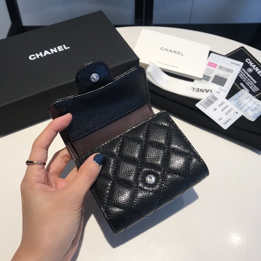 cc CO-CO Classic Card Holder10.5cm/4.1in Silver Hardware For Women Black