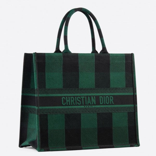 D Book Tote Bag Check Embroidered Canvas