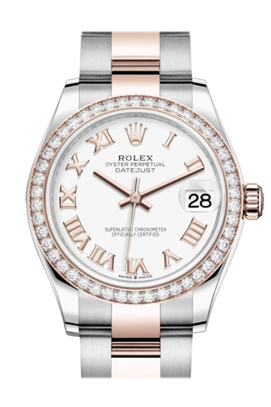 Rlx Datejust 31 White Dial Diamond Bezel Rose Gold Two Tone Watch 278381RBR 278381