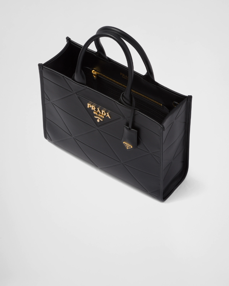 PP big size leather Symbole bag with topstitching - Black