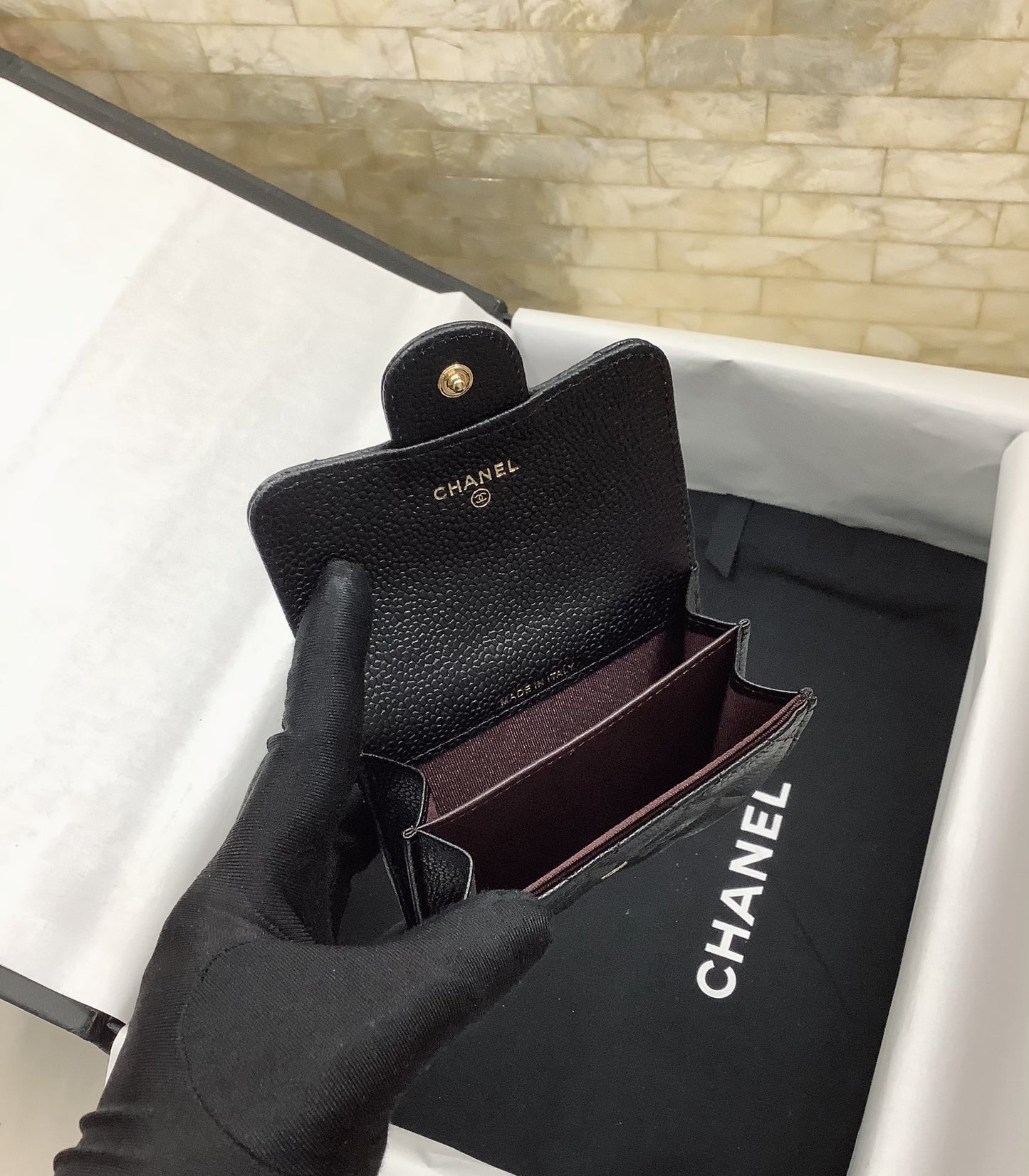 cc CO-CO Classic Card Holder 11cm/4.4in Gold Hardware For Women Black