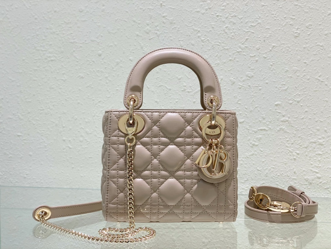 Lady Dior Bag Latte Cannage Lambskin Bag 17x15x7cm