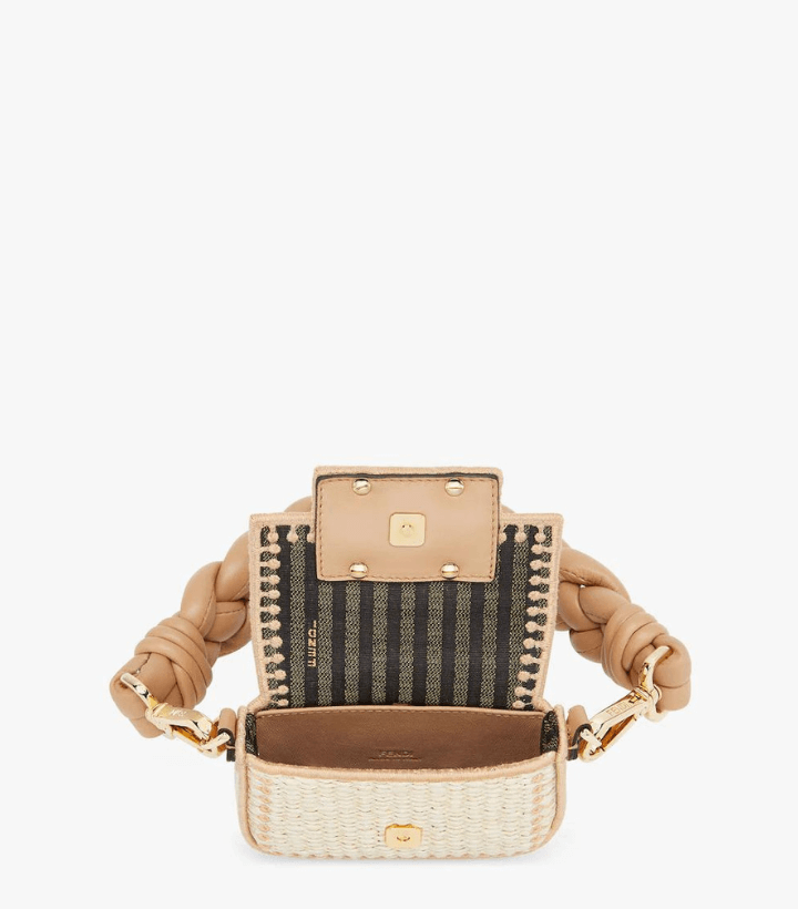 Fd Nano Baguette Charm �C Beige and brown raffia charm
