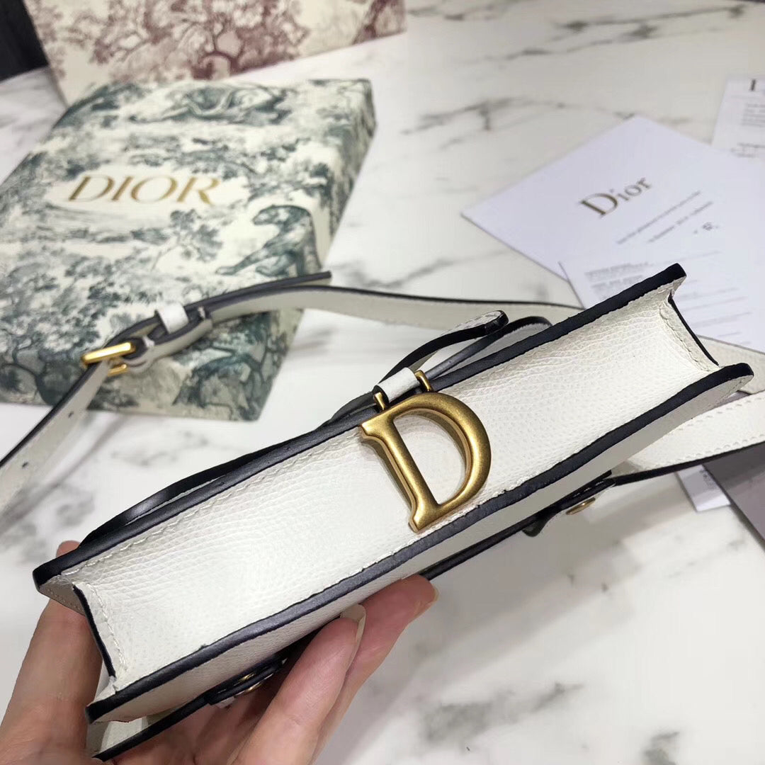 D White Calfskin Saddle Belt Bag