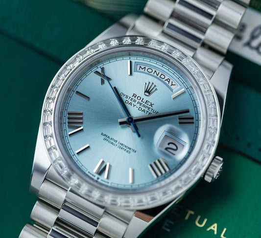 RLX Day-Date 40 Presidential Platinum Watch, Blue dial, Diamond Bezel, President bracelet, 2022 model 228396tbr-0002