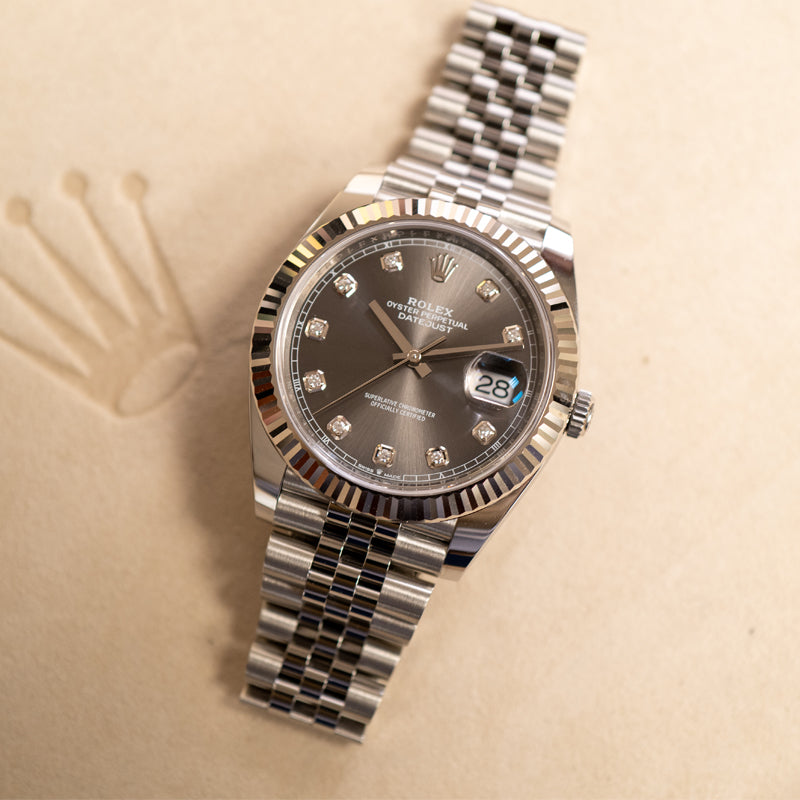 Rlx DateJust 41 Rhodium Diamond Dial 126334 -0006 Steel & 18k White Gold