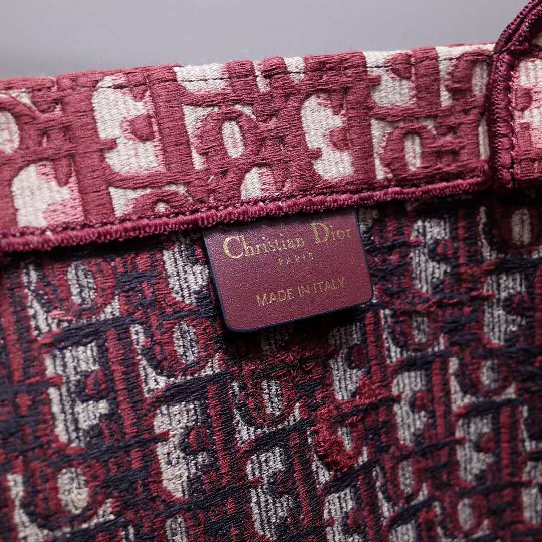 CD Unisex CD Book Tote Maroon CD Oblique Embroidered Velvet