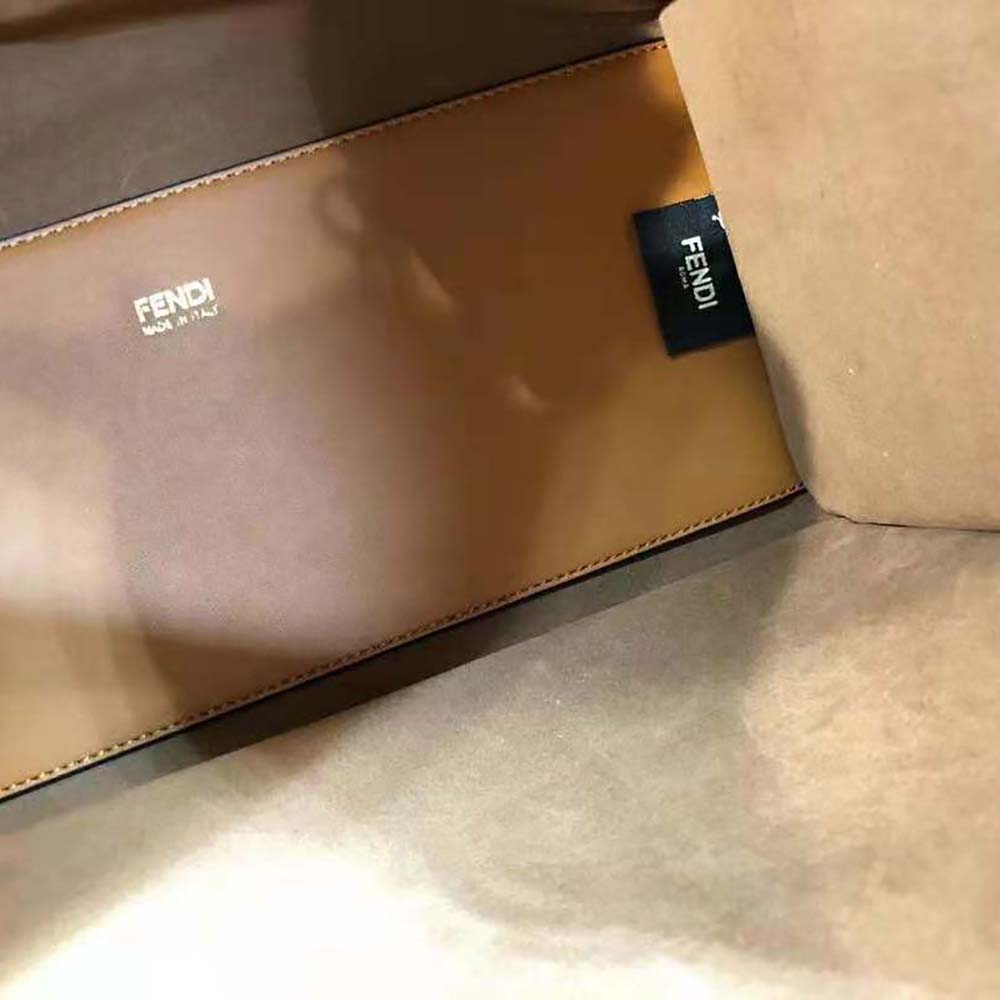 Fd Women Sunshine Medium FF white Glazed Fabric Shopper with Inlay