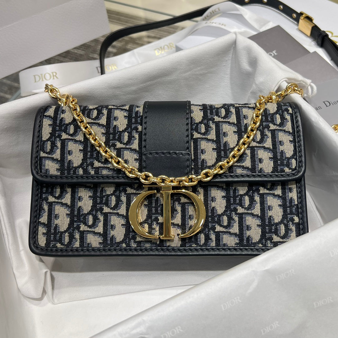Dior Navy Blue Oblique Canvas and Leather 30 Montaigne Bag