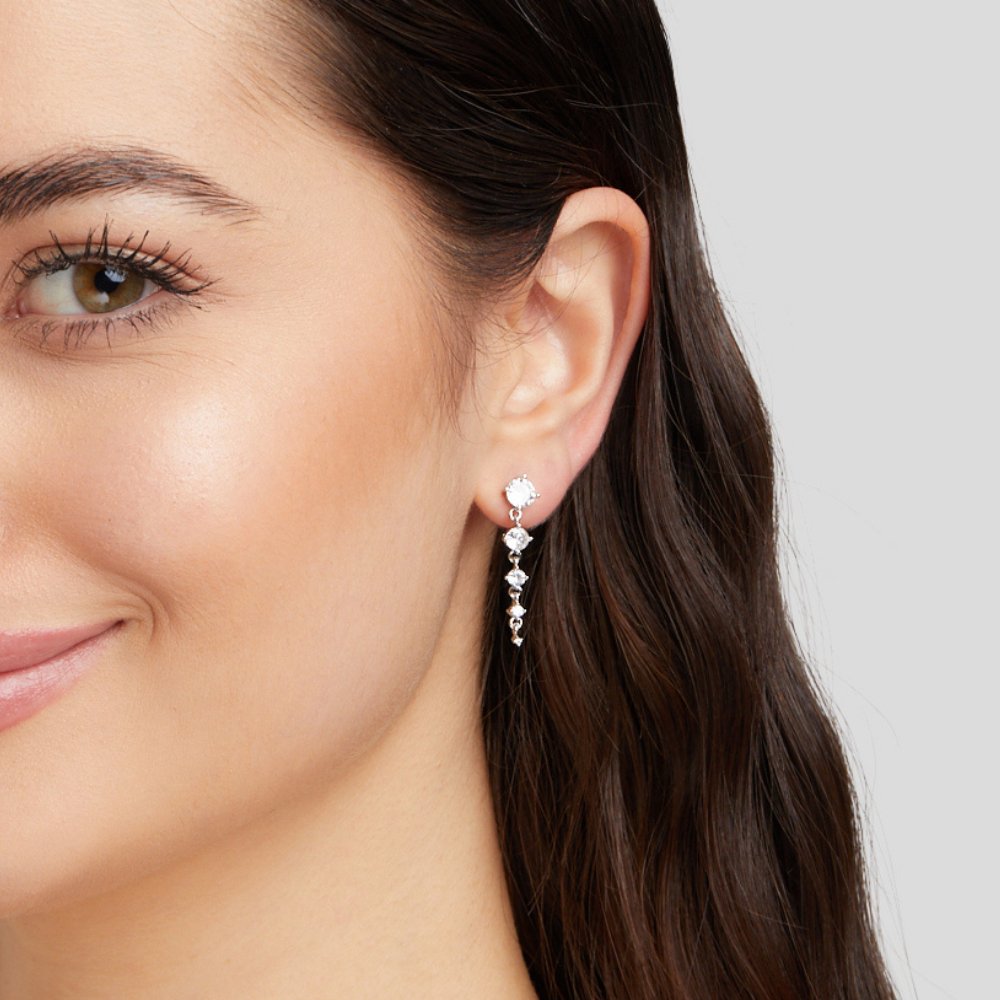 Selena Silver Crystal Drop Earrings