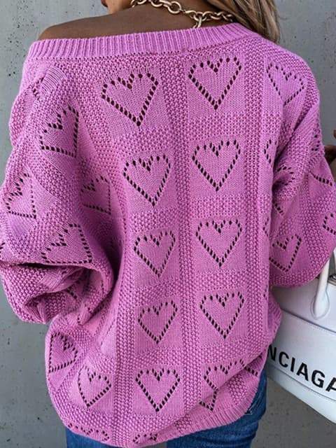 Pull à col en V évidé à cœur uni