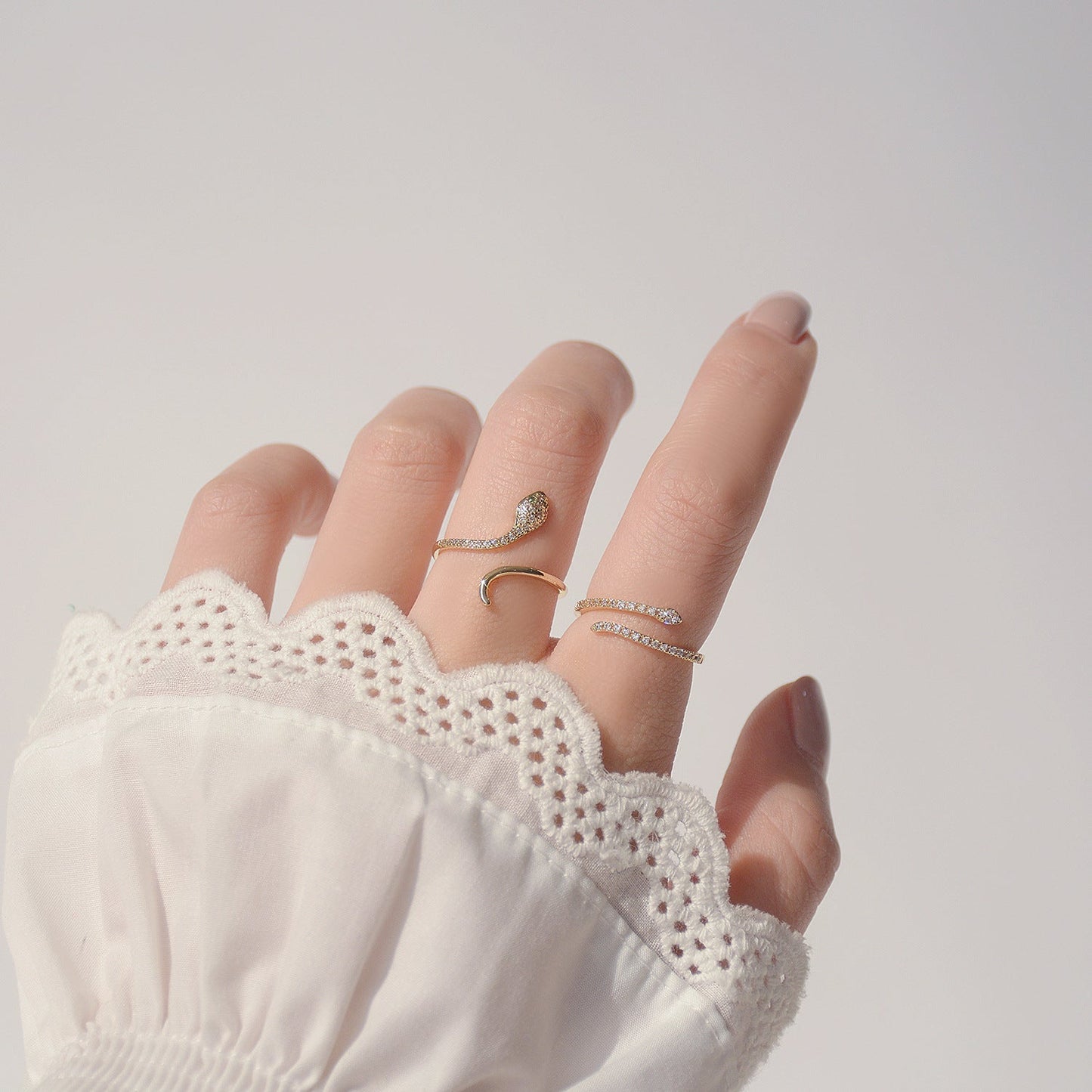 14K Gold Crystal Snake Rings
