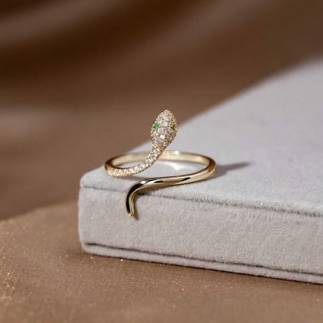 14K Gold Crystal Snake Rings