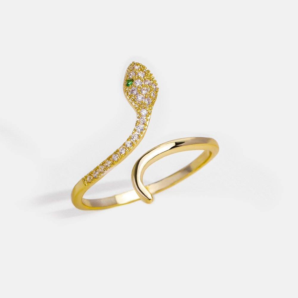 14K Gold Crystal Snake Rings