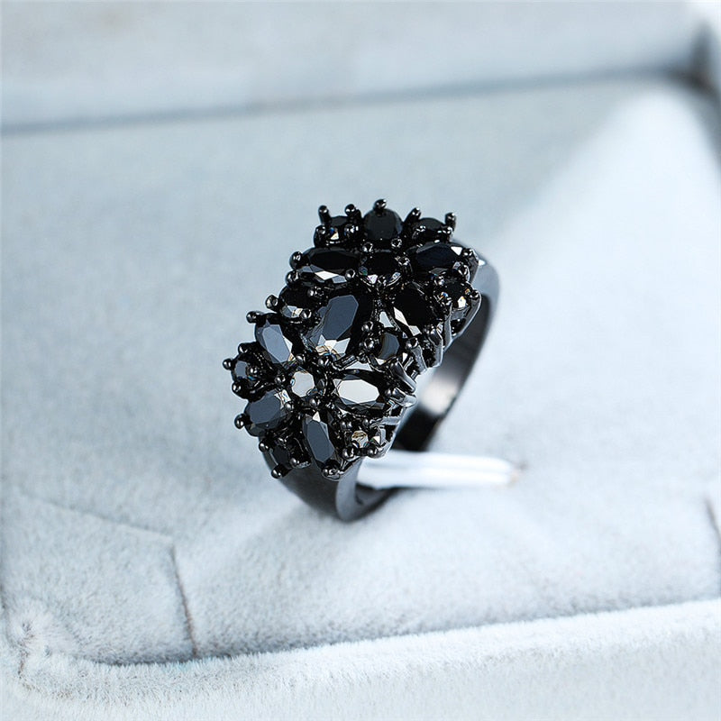 Black Crystal Oval Ring