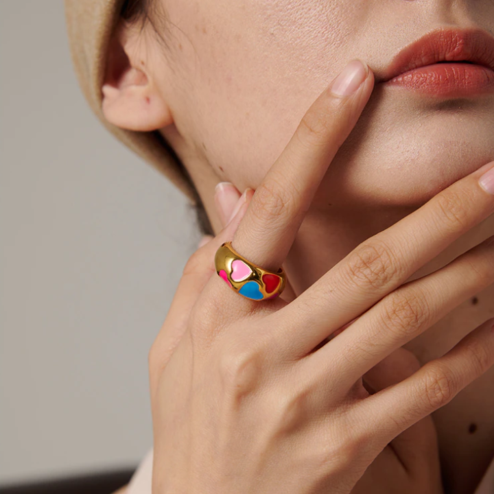 ‘Happy In Love’ Multicolor Heart Ring