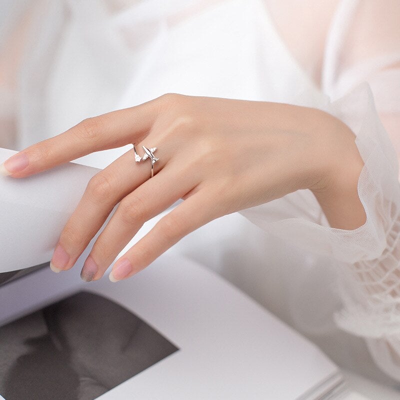 Bague avion en argent sterling 925