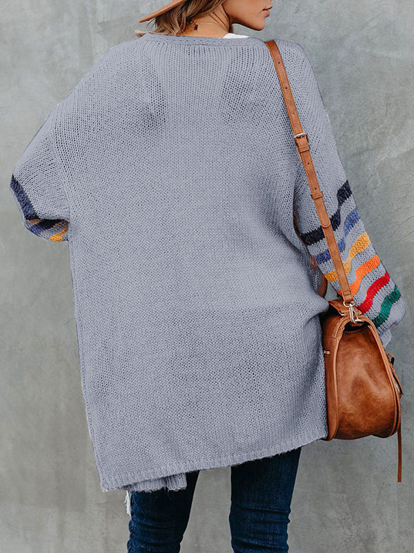 Cardigan ample à manches longues à manches rayées