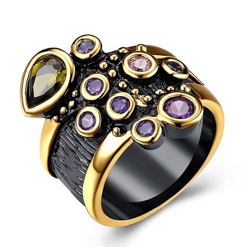Black & Gold Vintage Crystal Ring