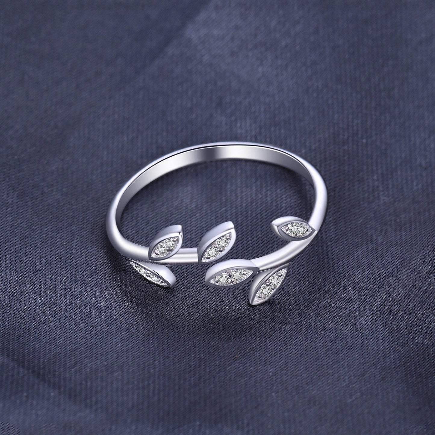Crystal Leaf 925 Sterling Silver Ring