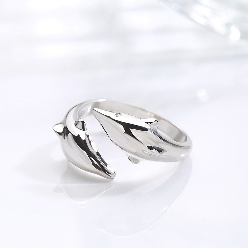 Bague en argent sterling avec dauphin