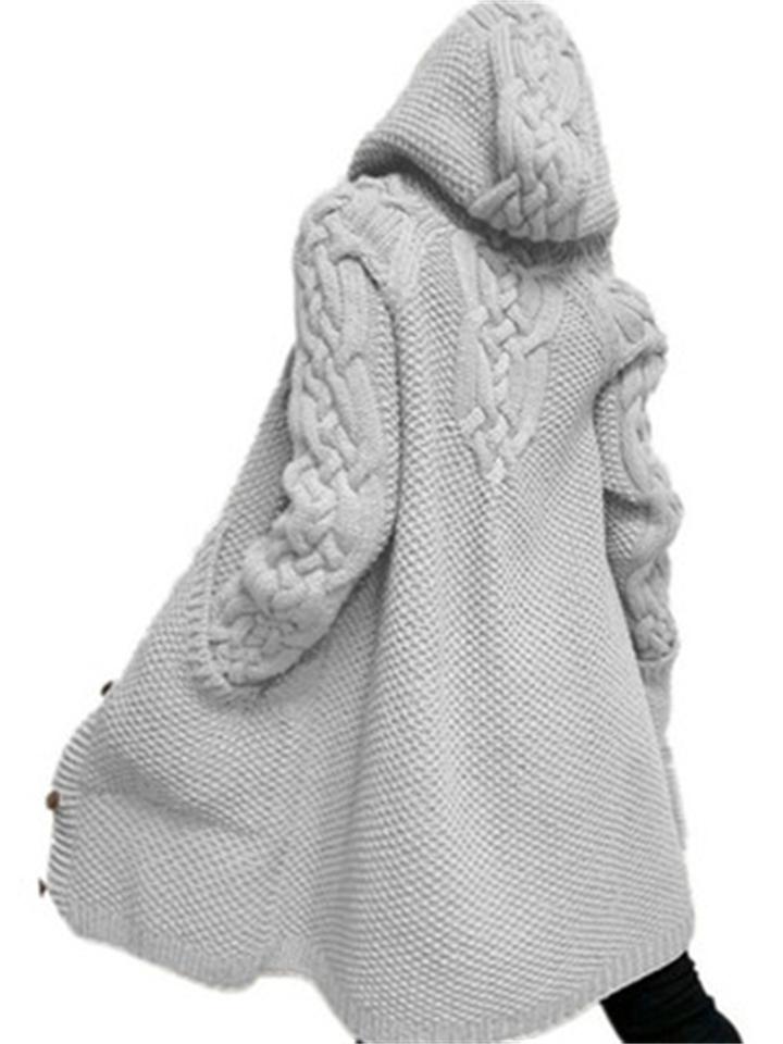 Cardigan long à capuche boutonné chaud pour femmes