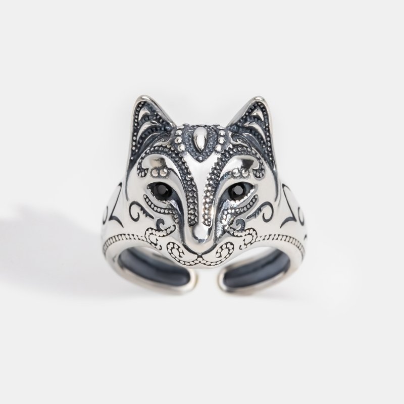 Bague masque de chat en argent vintage