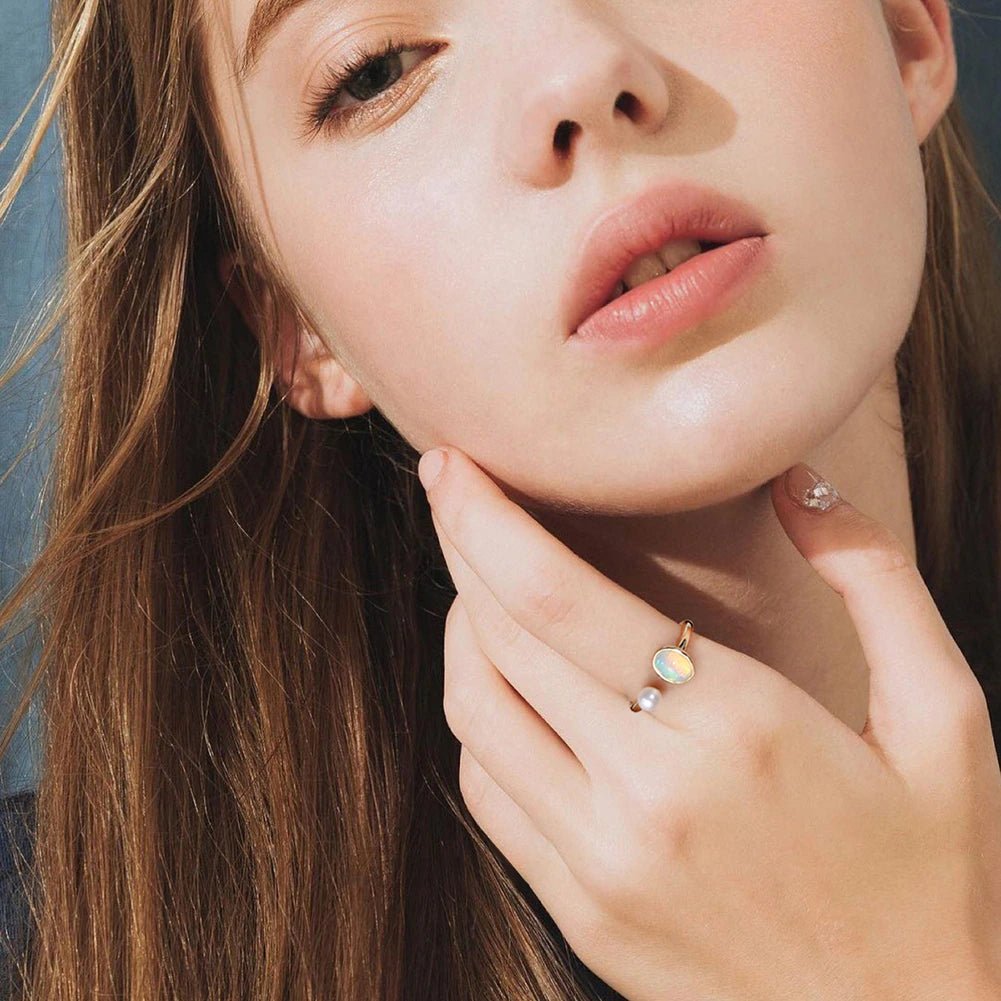 Bague Or Opale Blanche & Perle