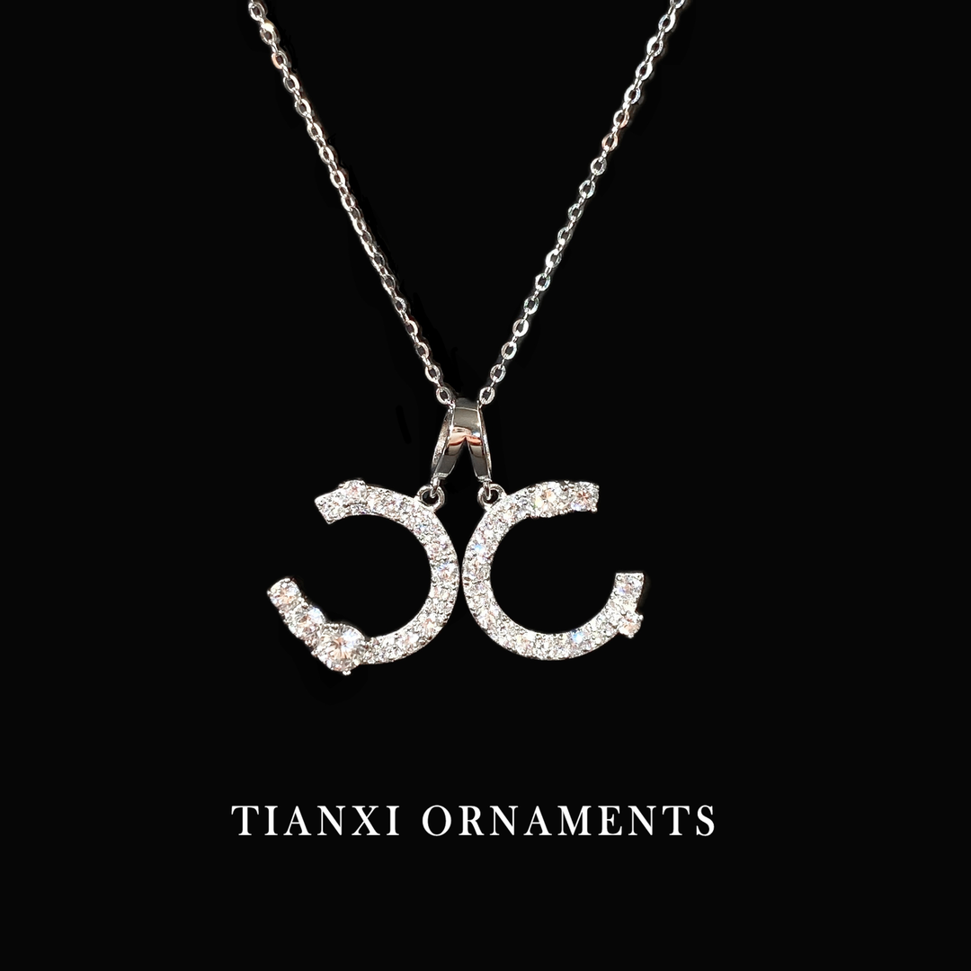 925 silver double C necklace with diamonds