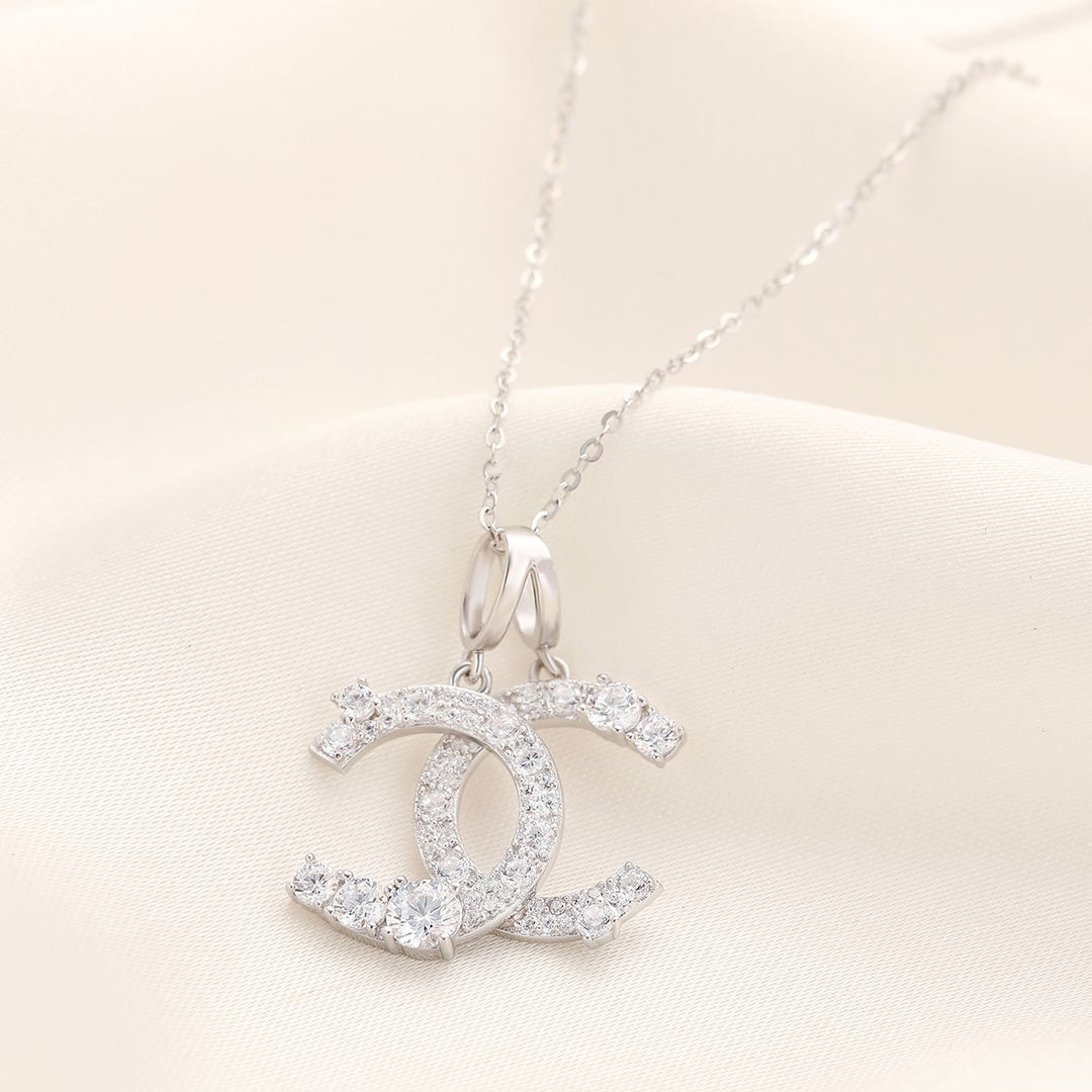 925 silver double C necklace with diamonds