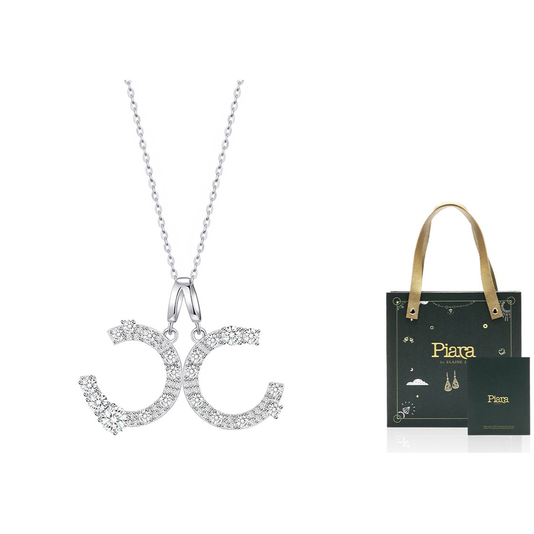 925 silver double C necklace with diamonds