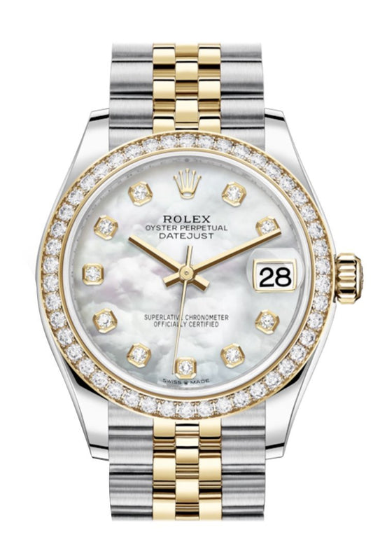 Rlx Datejust 31 White mother-of-pearl Diamonds Dial Diamond Bezel Yellow Gold Two Tone Jubilee Watch 278383RBR 278383