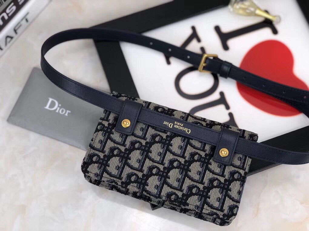 D Blue Oblique Saddle Belt Bag