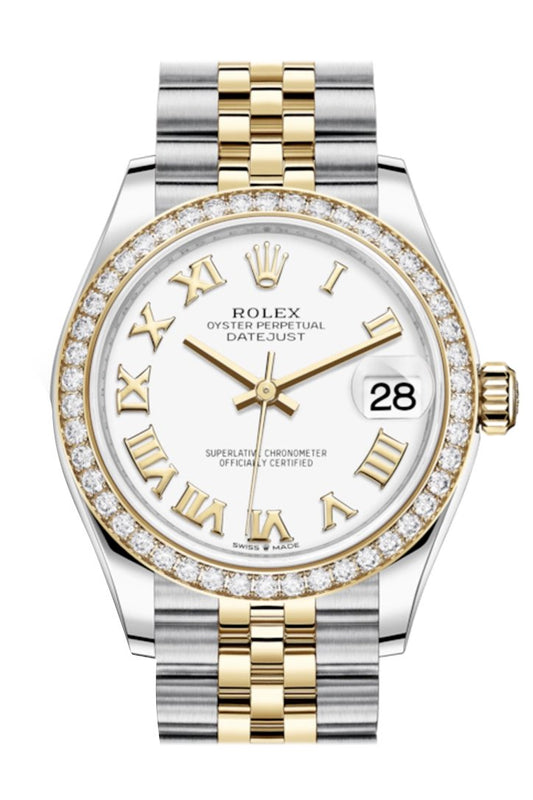 Rlx Datejust 31 White Roman Dial Diamond Bezel Yellow Gold Two Tone Jubilee Watch 278383RBR 278383