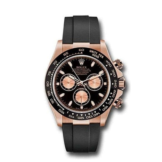 RLX Daytona, Black dial, Engraved Bezel, Rubber Oysterflex, Rose gold Watch 116515ln-0017