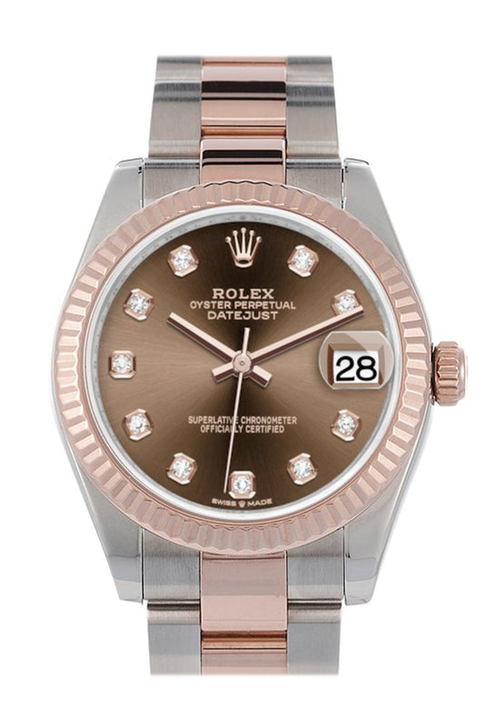 Rlx Datejust 31 Chocolate Diamond Dial Fluted Bezel 18K Everose Gold Two Tone Watch 278271