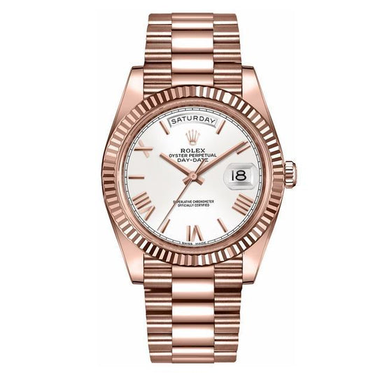 RLX Day-Date 40 White Dial Fluted Bezel Men's Watch 228235-0032
