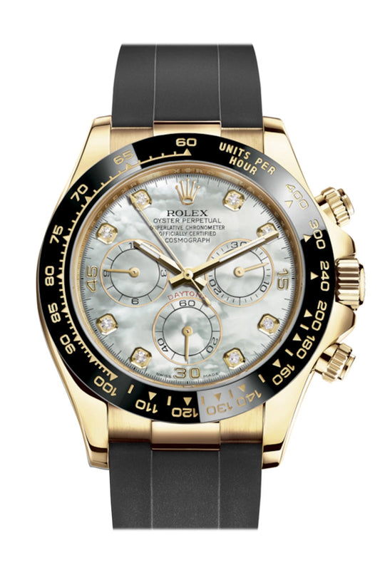 RLX Cosmograph Daytona White Mother of Pearl  Diamond Yellow Gold Oysterflex Strap Mens Watch 116518LN 116518