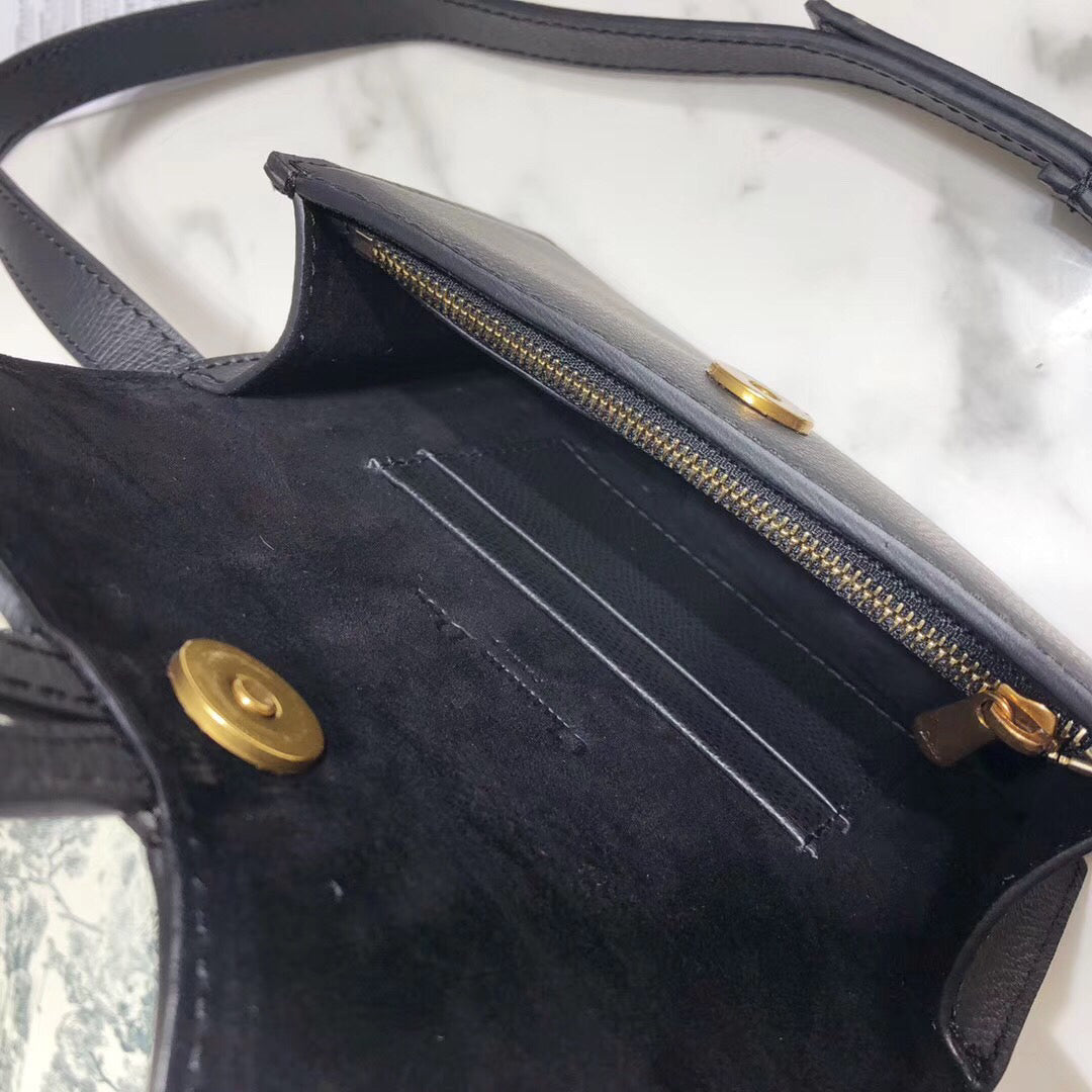D Black Calfskin Saddle Belt Bag