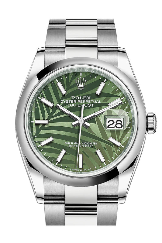 Rlx Datejust 36 Olive Green Palm Motif Dial  Watch 126200