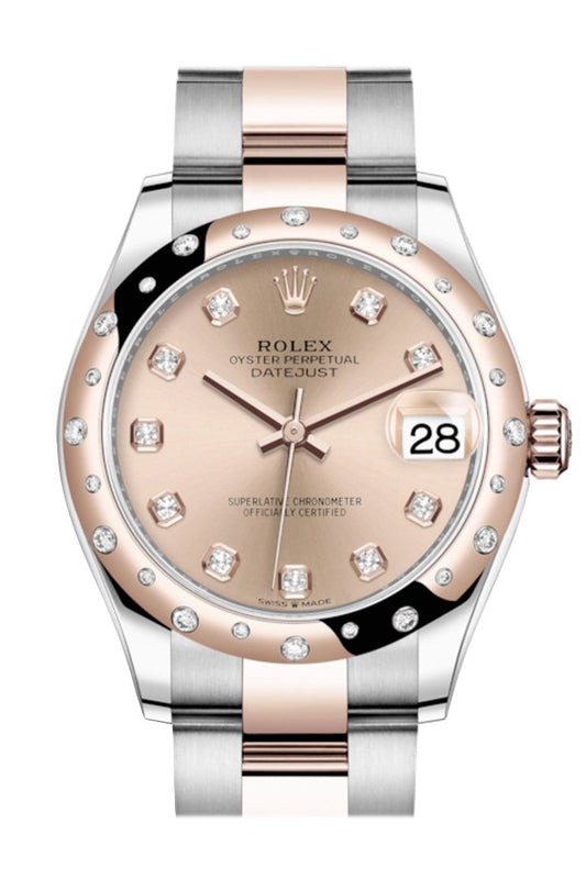 Rlx Datejust 31 Rosé colour Diamonds Dial Diamond Bezel Rose Gold Two Tone Watch 278341RBR 278341