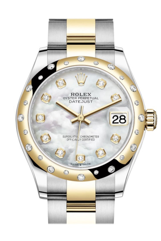 Rlx Datejust 31 White mother-of-pearl diamonds Dial Diamond Bezel Yellow Gold Two Tone Watch 278341RBR 278343 NP
