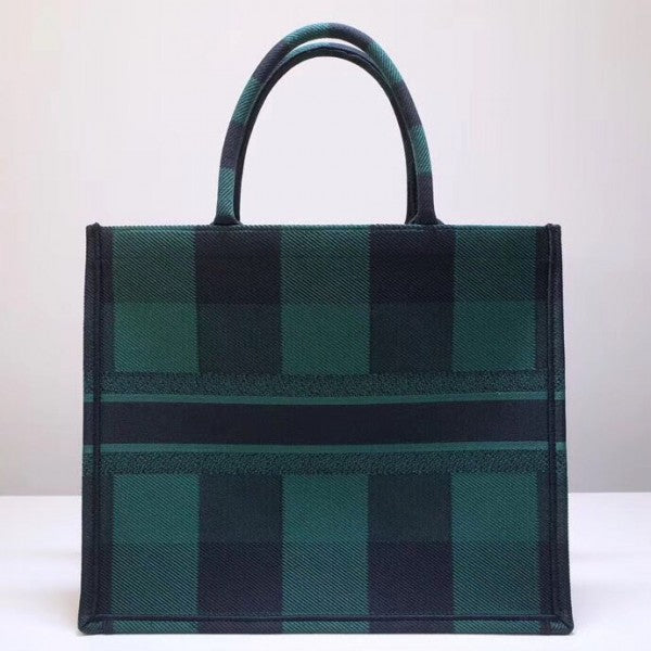 D Book Tote Bag  Check Embroidered Canvas