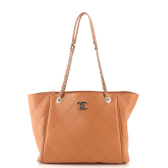 CC Open Shopping Tote Stitched Leather Large